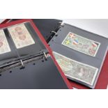 TWO RED BINDERS OF GB AND WORLD BANK NOTES including Bank of England ten shilling notes, Bank of