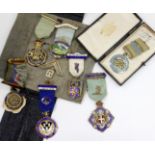 A COLLECTION OF MASONIC MEDALS to include a silver gilt enamelled medal, four Medeshamstede Lodge