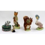 THREE BEATRIX POTTER FIGURES including a Beswick BP2 Squirrel Nutkin, Royal Albert Jemima Puddleduck