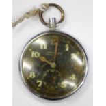 AN EARLY TO MID 20TH CENTURY JAEGER LE COULTRE MILITARY POCKET WATCH with a black dial, Arabic