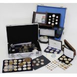 A PRESENTATION SET OF THE BATTLE OF WATERLOO COIN SET and various spares, a French Social medal, a