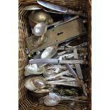 A QUANTITY OF KINGS PATTERN SILVER PLATED CUTLERY together with a pair of bronze door plates etc