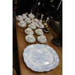 A BLUE AND WHITE MEAT PLATTER, limoge bleu de roi trinket pots, a selection of tea wares, a dressing