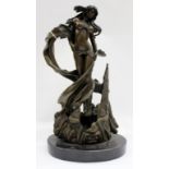 A TALOS GALLERY BRONZE FIGURE of a semi clad female mounted on an oval black marble base 39cm in