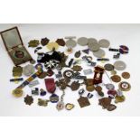 A COLLECTION OF ANTIQUE AND LATER MEDALS and badges