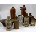 A COLLECTION OF 19TH CENTURY STONEWARE to include a jelly mould with a lion impression 20cm wide, A.