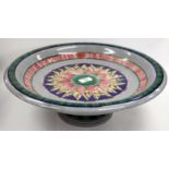 A DECORATIVE GREY MARBLE AND HARDSTONE DECORATED TAZZA, the centre with radiating diamonds of
