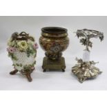 A 19TH CENTURY PORCELAIN VASE encrusted with floral decoration 20cm in height together with an