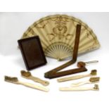 MISCELLANEOUS ITEMS to include four antique ivory dental brushes, one signed F.G. Knight, Totland