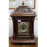 AN EARLY 20TH CENTURY GERMAN EIGHT DAY WESTMINSTER CHIME BRACKET CLOCK with a mahogany case, art
