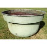 A LARGE CAST IRON GREEN PAINTED BOWL OR PLANTER, 80cm diameter x 49cm high