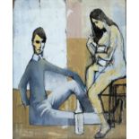 ATTRIBUTED TO TOM KEATING Two modern figures, oil on canvas, with Bonhams Tom Keating label and