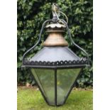 A VICTORIAN HEXAGONAL BLACK PAINTED STREET LAMP with electrified modification, 100cm