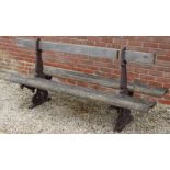 A FRENCH CAST IRON SLATTED DOUBLE SIDED BENCH, initialled 'GHM Sommevoire, number 5220' with