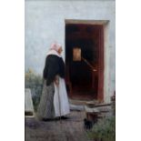 ALEXANDER JAMES MAVROGORDATO A lady approaching a doorway, watercolour, 45cm x 29cm