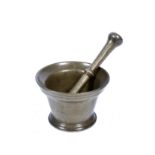 AN OLD BRONZE PESTLE AND MORTAR of typical form, the mortar 16.5cm diameter x 11cm high (2)