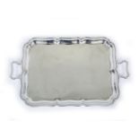 A SILVER PLATED BUTLERS TRAY, twin handled by Mappin & Webb, 68cm x 42cm overall