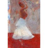 ROBERT HEINDEL (1938 - 2005) 'White Skirt, Red Stage', mixed media on board, signed lower right,