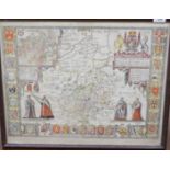 AN OLD HAND COLOURED MAP of Cambridgeshire, after John Speed, originally sold by Thomas Bassett