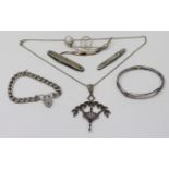 A SELECTION OF SILVER JEWELLERY including bracelets, necklaces, fruit knives etc