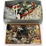 A LARGE SELECTION OF SIMULATED PEARLS, brooches, necklaces, bangles etc