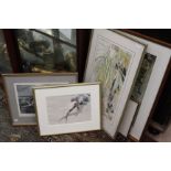 A SELECTION OF ART DECO STYLE WATERCOLOURS AND JAPANESE WOODBLOCK PRINTS, an assortment of prints