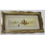 A LATE 19TH / EARLY 20TH CENTURY WATERCOLOUR depicting a number of fishing ships, monogrammed to the