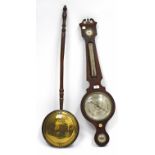 A 19TH CENTURY MAHOGANY WHEEL BAROMETER by Kleyser & Co. Southwark, 95cm high; and an old brass