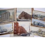 A SELECTION OF ARCHITECTURAL DRAWINGS AND WATERCOLOURS, some signed 'Gill'