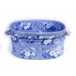 A VICTORIAN BLUE AND WHITE 'SEMI CHINA' TWO HANDLED FOOT BATH, 51cm wide