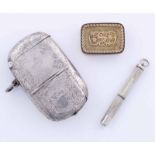 AN OLD SILVER COMBINED VESTA CASE and sovereign case with a pencil within together with a