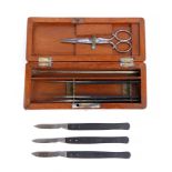 A SET OF SURGEONS SCALPELS BY MAW & SON in a fitted case, 19cm wide