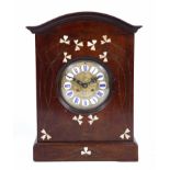 AN ART NOUVEAU CLOCK CASE, a walnut box containing an assortment of ceramic and clay pipes,