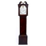 AN OAK LONG CASE CLOCK with painted dial and eight day movement, two weights and pendulum, 204cm