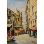 ELETTRA BRIANTE (b.1906) An Italian street market, signed, oils on canvas laid onto board, 50 x