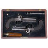 A CASED PAIR OF GEORGIAN PERCUSSION POCKET PISTOLS by Genn of Falmouth, each with rosewood stocks