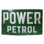 A LARGE POWER PETROL GREEN ENAMELLED ADVERTISING SIGN, 153cm x 93cm