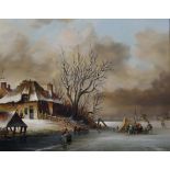 PIETER CORNELIS STEENHOUWER (1892 -1972) Winter Scene, oil on board, signed lower right 18.5cm x