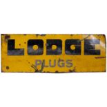 AN OLD LODGE PLUGS YELLOW ENAMEL ADVERTISING SIGN, 46cm x 124cm