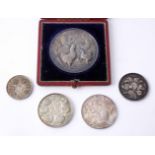 A SMALL COLLECTION OF WHITE METAL SOCIETY MEDALS including Dog & Poultry Society, Chrysanthemum