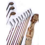 A GROUP OF VARIOUS OLD HICKORY SHAFT AND OTHER GOLF CLUBS to include an Alex Aitken Mashie Niblick