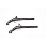 TWO ANTIQUE TURKISH FLINT LOCK PISTOLS, 47cm long (2)