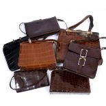 A SELECTION OF VINTAGE LADIES CROCODILE SKIN HANDBAGS of varying sizes and styles