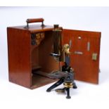 A W. WATSON & SONS LTD., MICROSCOPE with a variety of lenses, in a fitted case 29cm high