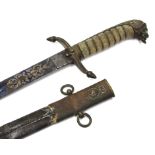 A NAVAL SHORT SWORD with engraved blade and shagreen hilt by Giev & Co., 63cm long