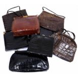 A SELECTION OF VINTAGE LADIES CROCODILE SKIN HANDBAGS AND CLUTCH BAGS of varying styles