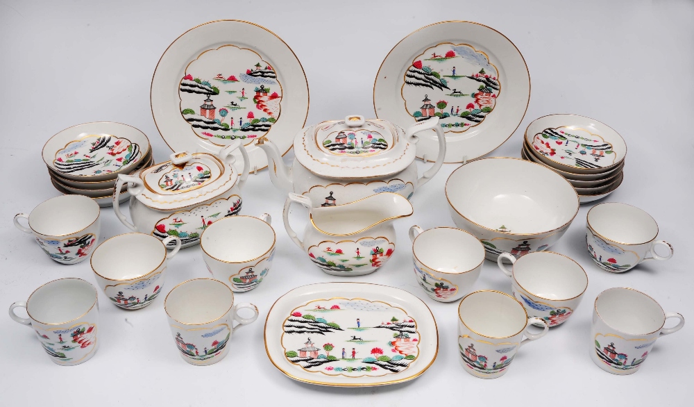 A Chamberlain Worcester stag hunt tea set circa 1800 the white ground service painted with Hunting