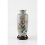 A Japanese grey ground cloisonne tapering vase Meiji with pheasant, cherry blossom and rockwork, and