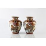 A pair of Japanese Kutani vases Meiji painted with blossom and birds, signed Sawada Namkyn, 15cm