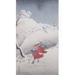 Takahashi Shotei (Japanese, 1871-1945) A pair of snowy village scenes, each sealed, woodblocks, each